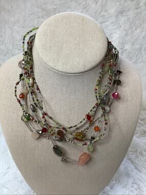 Chicos Women's Multi Strand Beaded Gemstone Statement Necklace Boho Chic A1-7